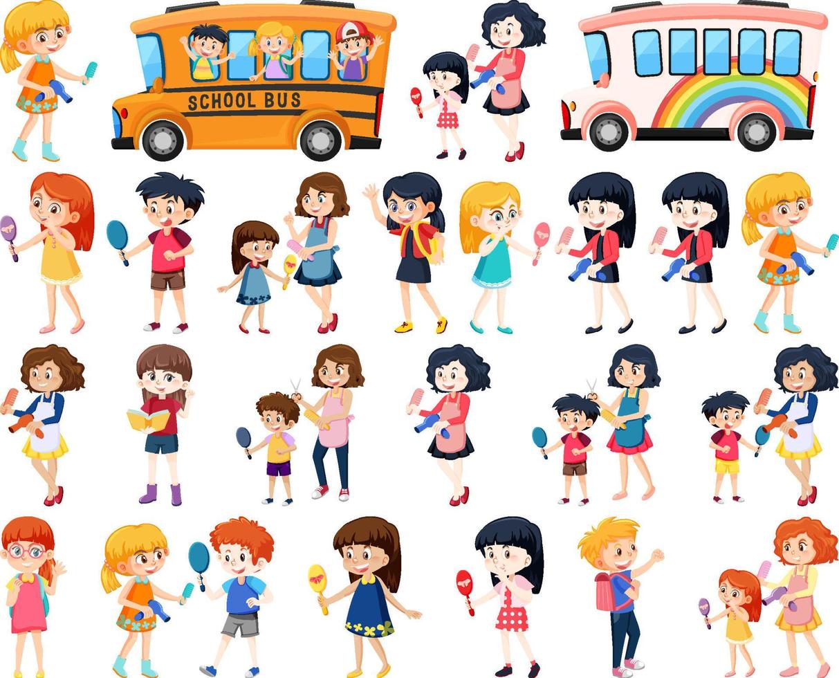 conjunto de personagens de desenhos animados bonitos para crianças da escola vetor