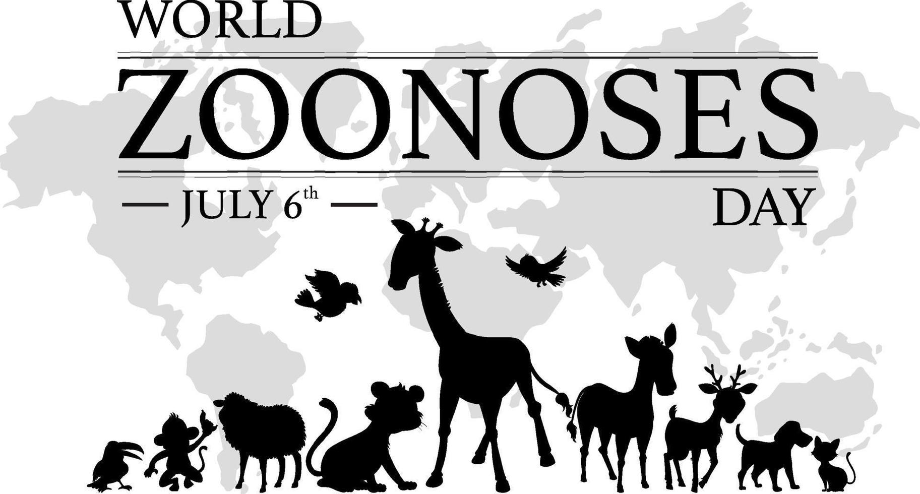 design de silhueta de banner do dia mundial das zoonoses vetor