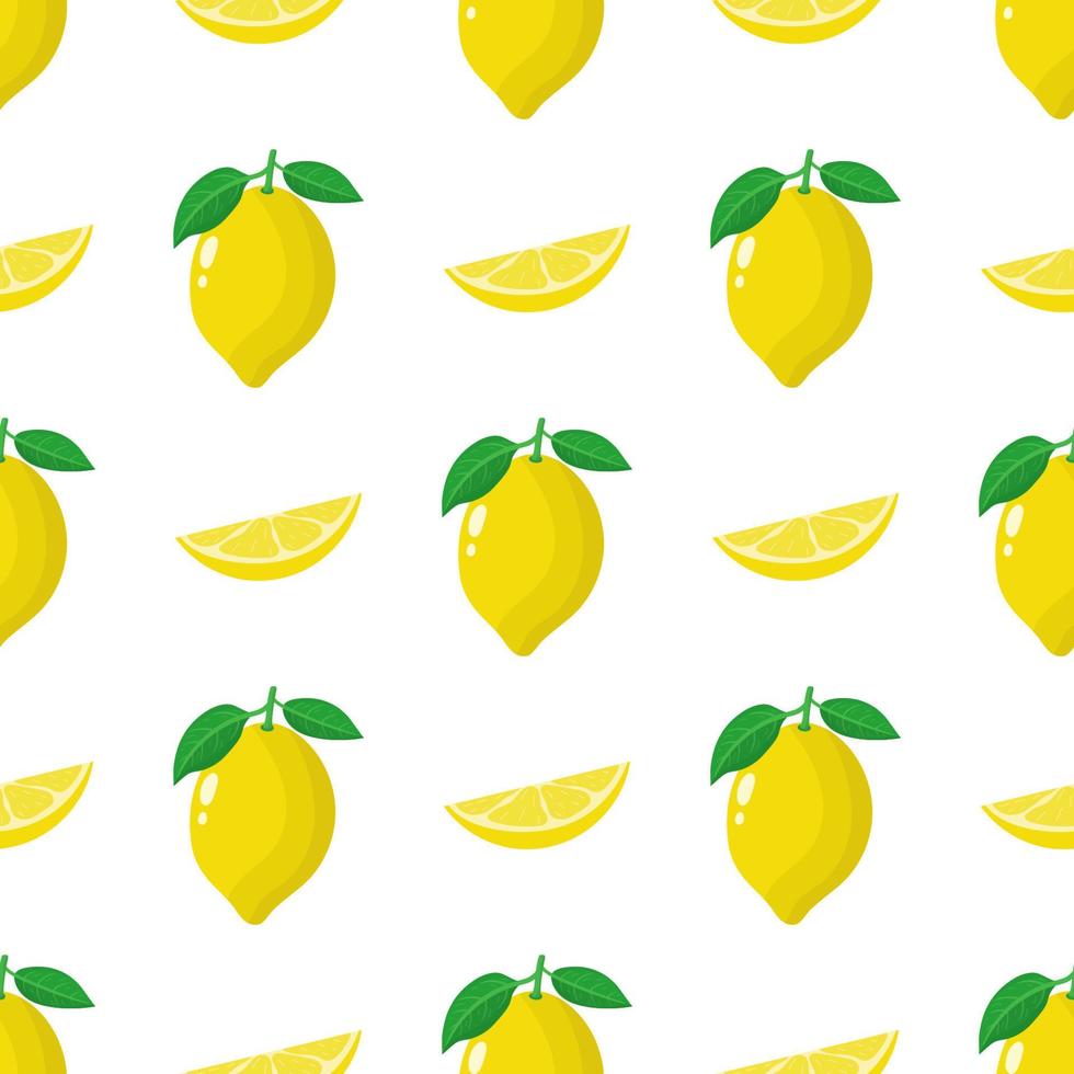 sem costura padrão com frutas frescas inteiras, fatias de limão sobre fundo branco. ilustração vetorial para design, web, papel de embrulho, tecido, papel de parede vetor
