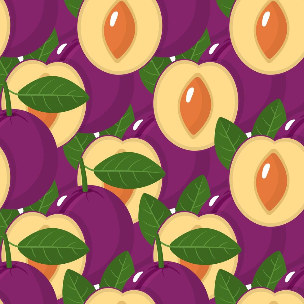 padrão sem emenda com ameixas em fundo branco. fruta orgânica. estilo de desenho animado. ilustração vetorial para design, web, papel de embrulho, tecido, papel de parede. vetor