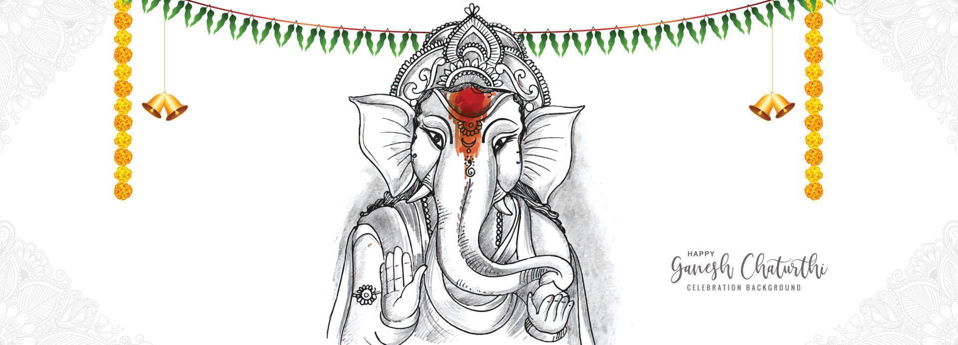 mão desenhar esboço senhor ganesh chaturthi belo design de banner de férias vetor