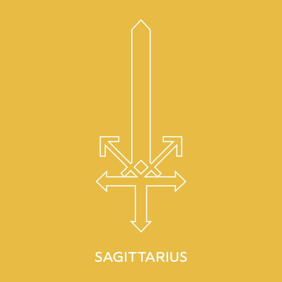 signo de sagitário. ícone de estilo de linha da espada de arma zodiacal. uma das 12 armas do zodíaco. astrológico, signo do horóscopo. ilustração vetorial limpa e moderna para design, web. vetor