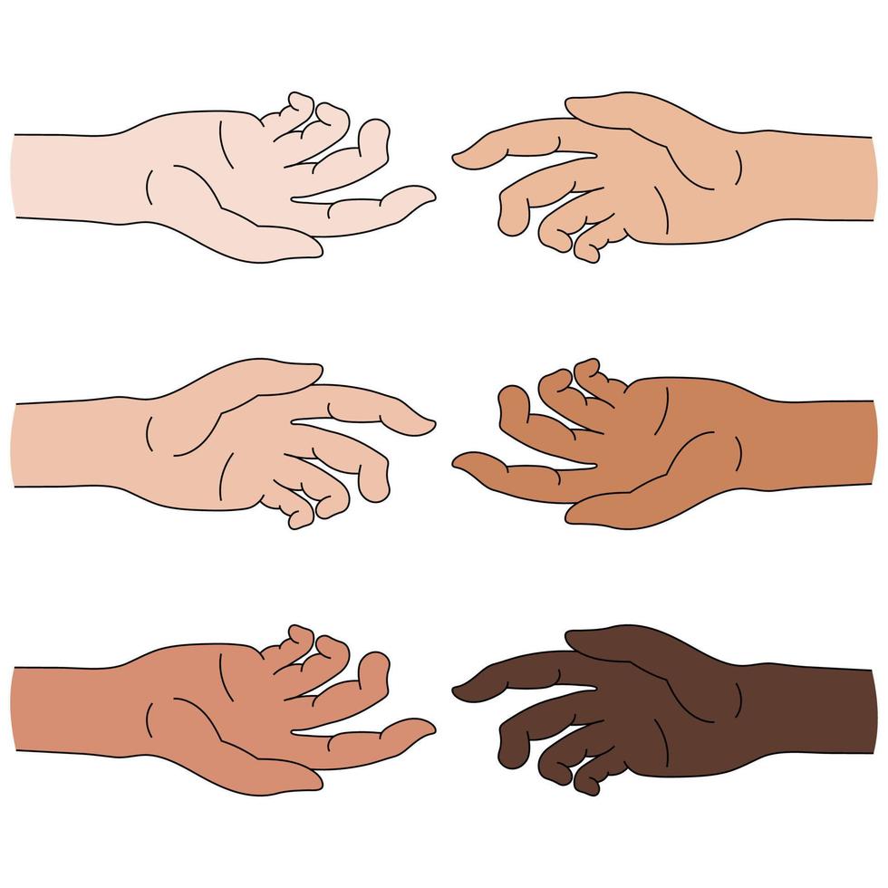 ajuda multinacional. igualdade racial. ícone de mão amiga isolado na ilustração background.vector branco para seu projeto. vetor