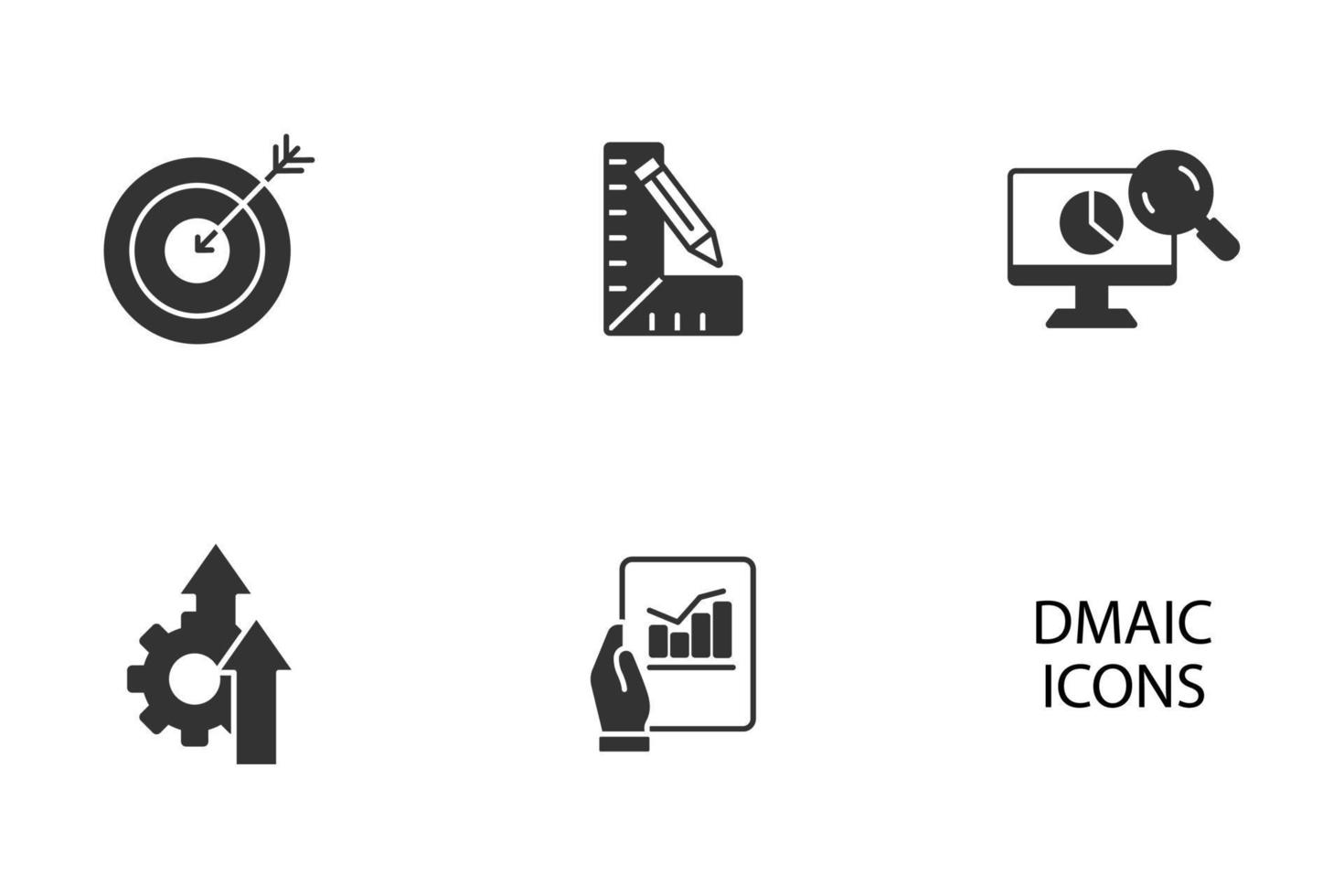 dmaic é um acrônimo para definir, medir, analisar, melhorar e controlar o conjunto de ícones. dmaic é um acrônimo para definir, medir, analisar, melhorar e controlar elementos vetoriais de símbolo de pacote para web infográfico vetor