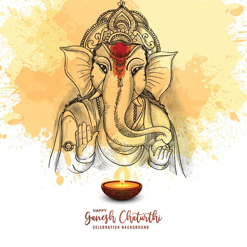 mão desenhar esboço senhor ganesh chaturthi lindo fundo de cartão de férias vetor