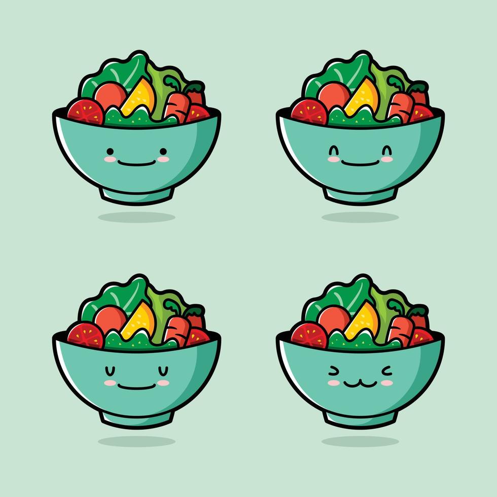 ilustração vetorial de emoji de tigela de salada fofa vetor