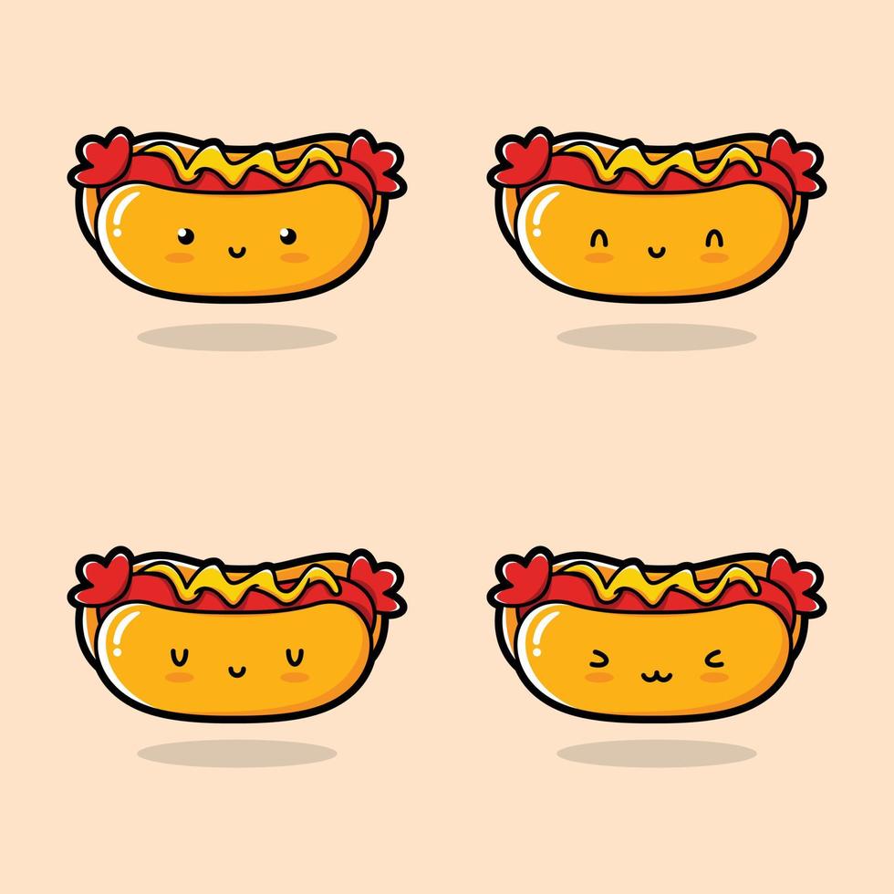 ilustração vetorial de emoji de cachorro-quente fofo vetor