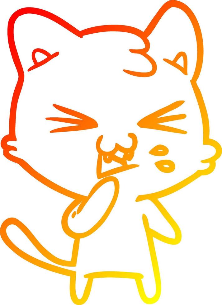 desenho de linha de gradiente quente gato de desenho animado assobiando vetor