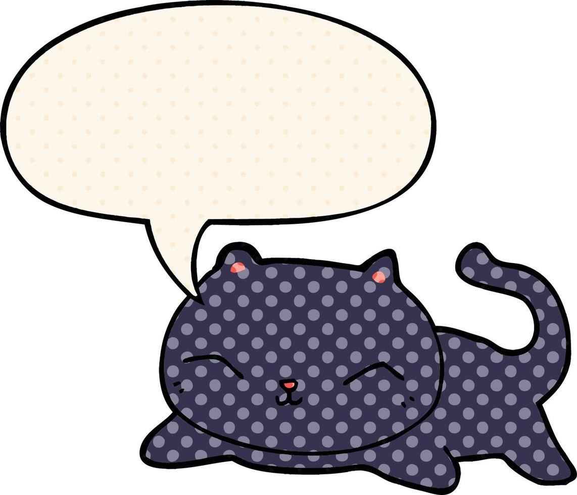 gato de desenho animado e bolha de fala no estilo de quadrinhos vetor