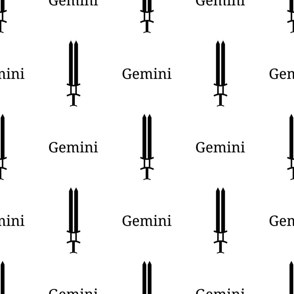 padrão sem emenda com signo de espada do Zodíaco de gêmeos. silhueta negra de arma zodiacal. astrológico, signo do horóscopo. ilustração vetorial para design, web, papel de embrulho, tecido, papel de parede. vetor