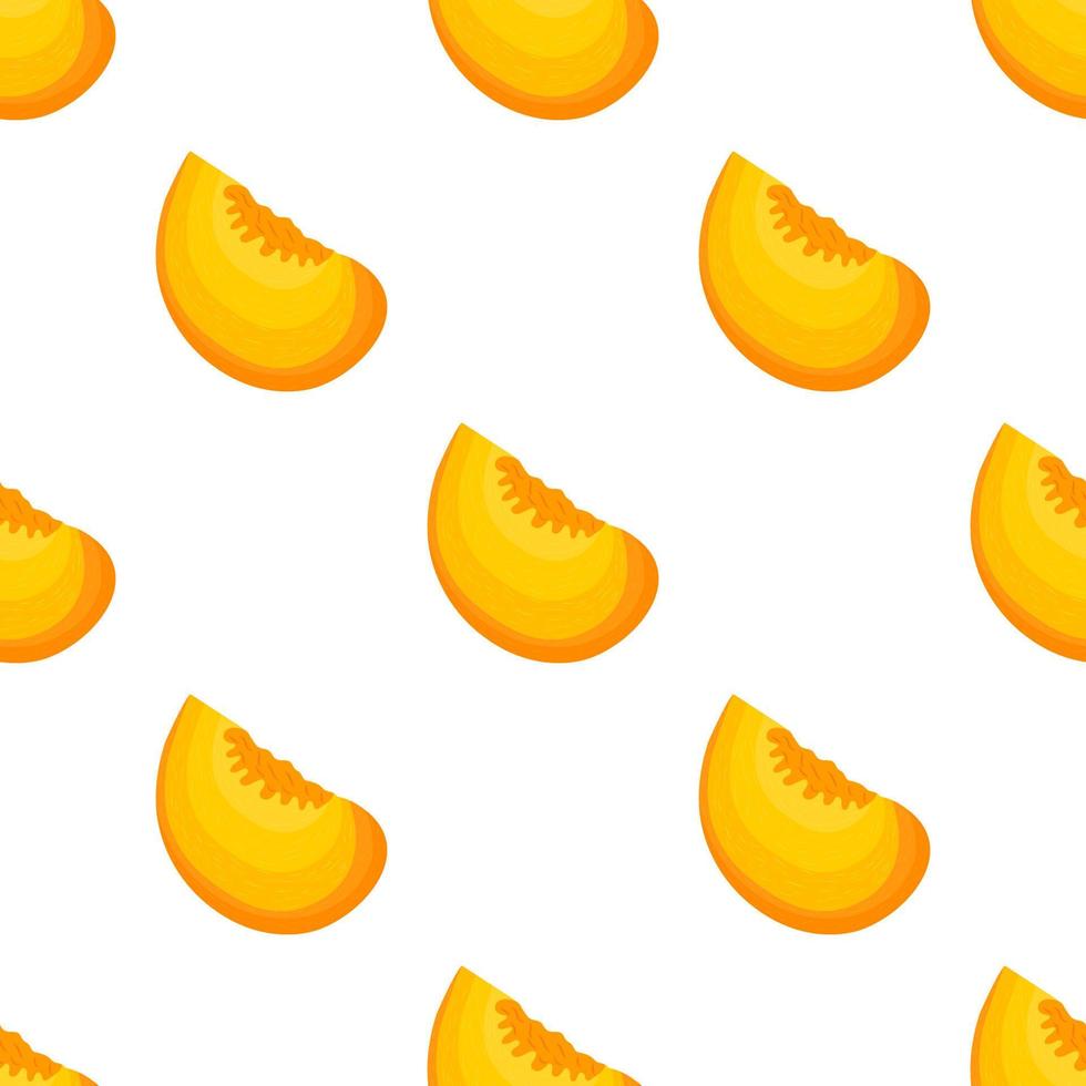 padrão sailess com pêssego de fatia de corte exótico detalhado dos desenhos animados no fundo branco. frutas de verão para um estilo de vida saudável. fruta orgânica. ilustração vetorial para qualquer projeto. vetor