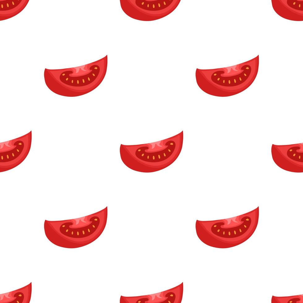 padrão sem emenda com fatia fresca de tomate vermelho vegetal isolado no fundo branco. comida orgânica. estilo de desenho animado. ilustração vetorial para design, web, papel de embrulho, tecido, papel de parede. vetor
