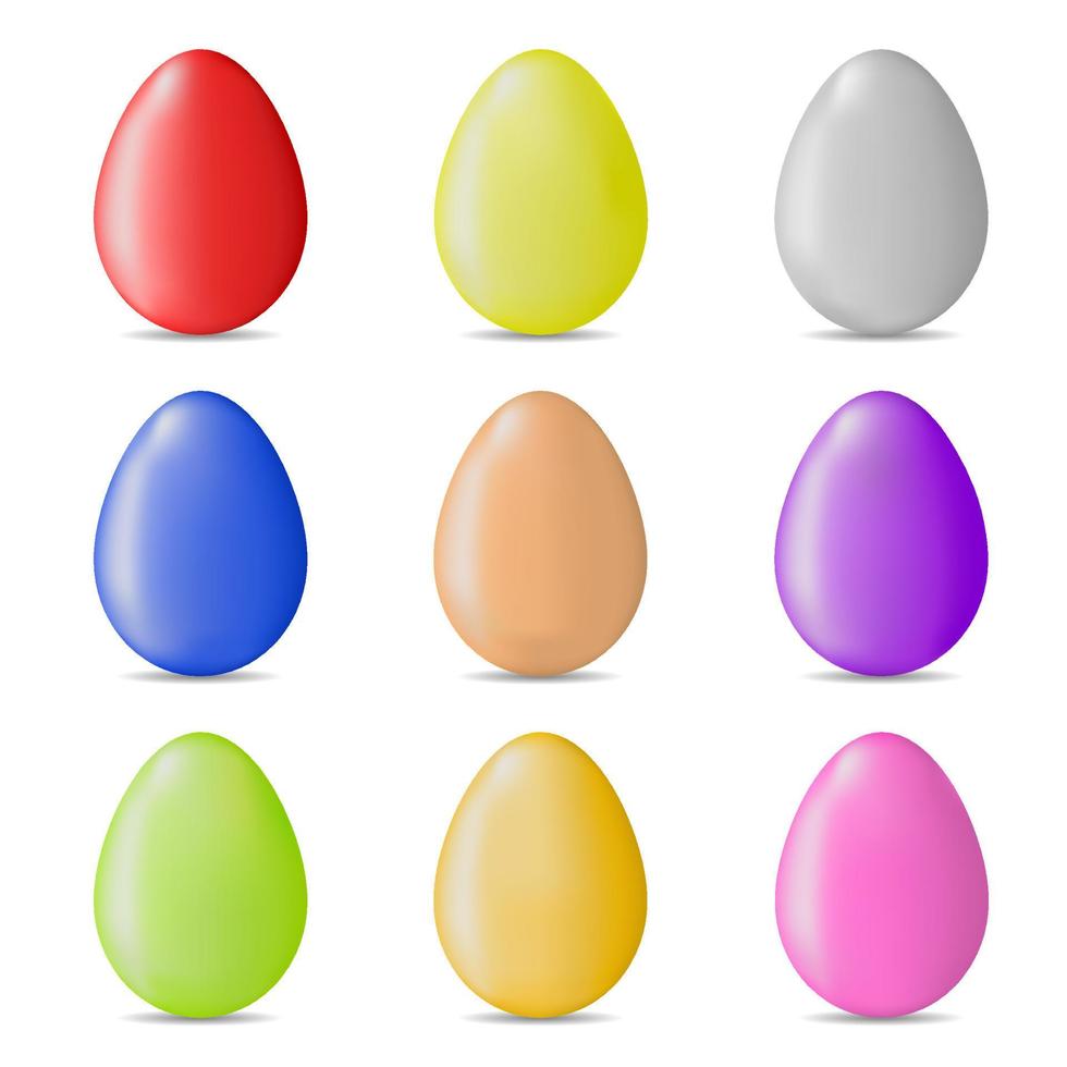 conjunto de ovos de páscoa realistas coloridos isolados no fundo branco. ovos brilhantes brilhantes. Ilustração vetorial para seu design. vetor