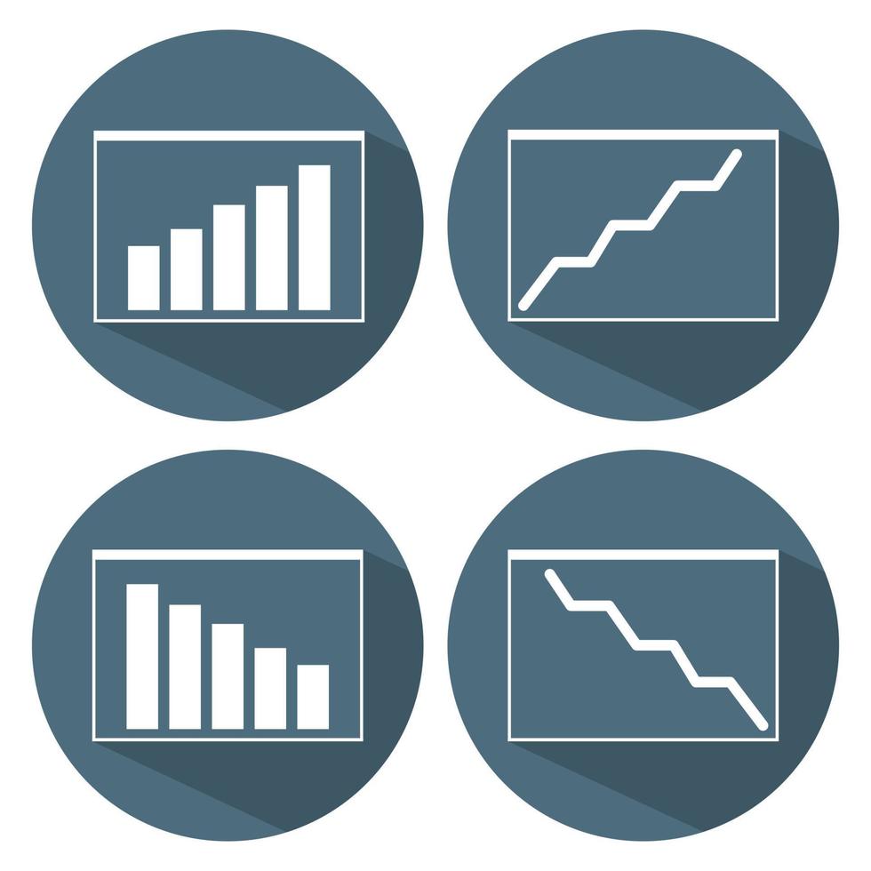 ícones de gráfico crescente e descendente. conceito de negócios. cronograma. estilo plano. ilustração vetorial para design, web, infográfico. vetor