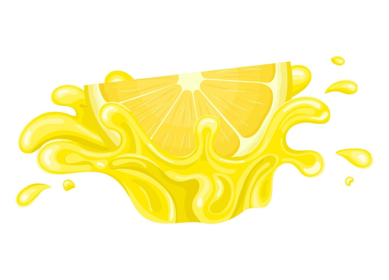 rajada de respingo de suco de limão fatia de corte brilhante fresco isolado no fundo branco. suco de frutas de verão. estilo de desenho animado. ilustração vetorial para qualquer projeto. vetor