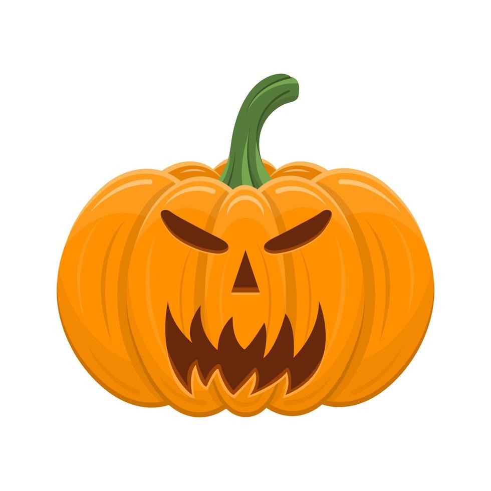 abóbora de halloween isolada no fundo branco. abóbora laranja dos desenhos animados com sorriso, cara engraçada. o principal símbolo do halloween, férias de outono. ilustração vetorial para qualquer projeto. vetor
