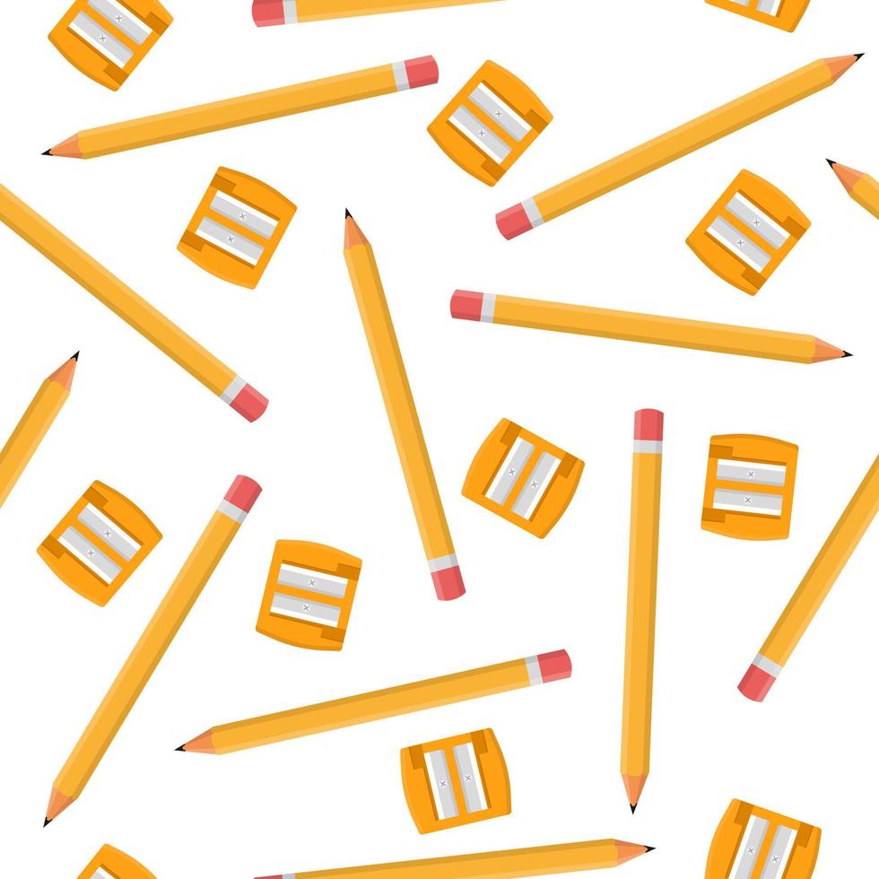 padrão sem emenda com lápis e apontadores laranja isolados no fundo branco. estilo de desenho animado. ilustração vetorial para design, web, papel de embrulho, tecido, papel de parede. vetor