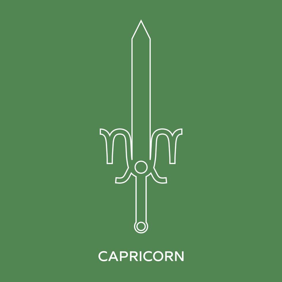 signo de capricórnio. ícone de estilo de linha da espada de arma zodiacal. uma das 12 armas do zodíaco. astrológico, signo do horóscopo. ilustração vetorial limpa e moderna para design, web. vetor