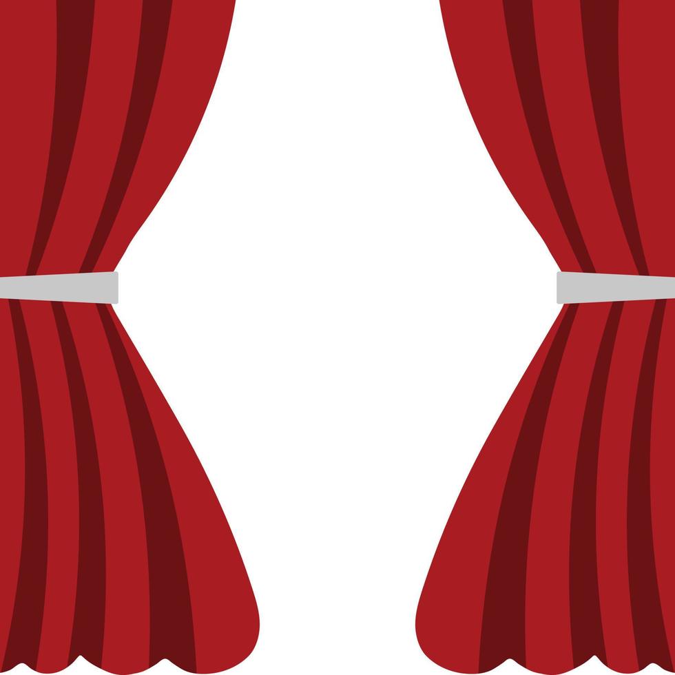 cortinas de veludo de seda vermelha isoladas no fundo branco. estilo simples dos desenhos animados. Ilustração vetorial para seu design. vetor