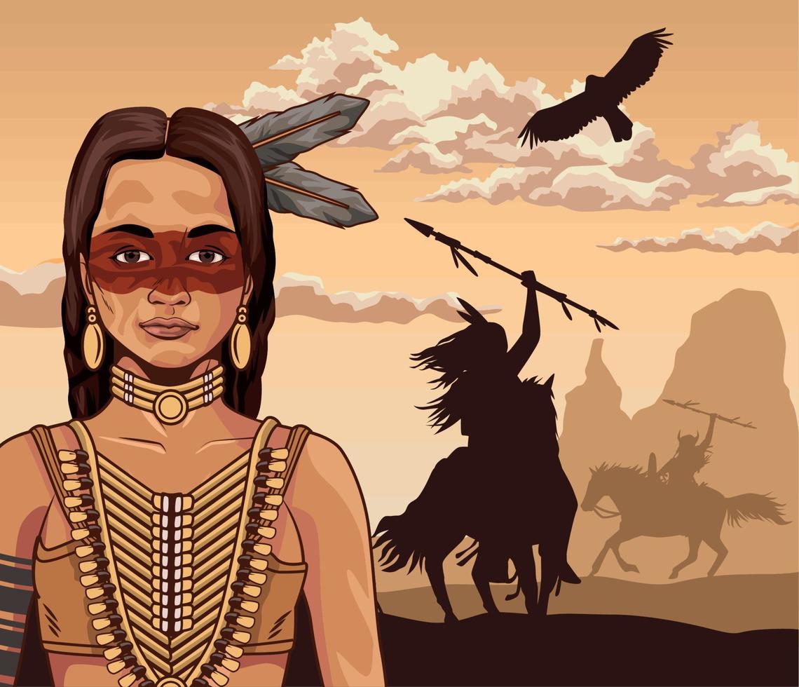 mulher nativa no deserto vetor