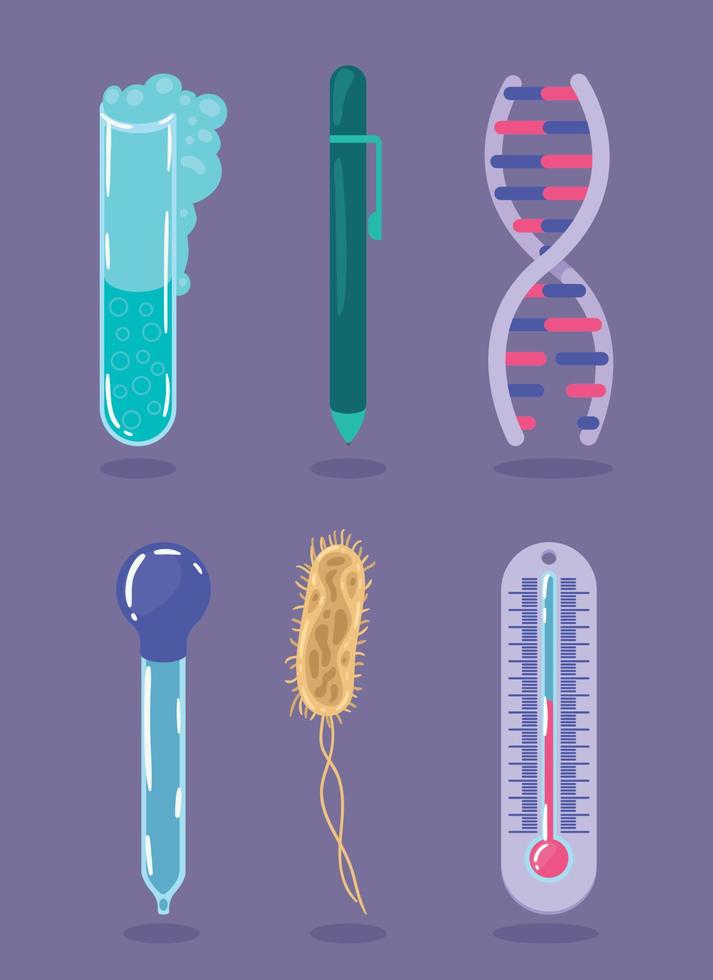 seis ícones de laboratório de ciências vetor