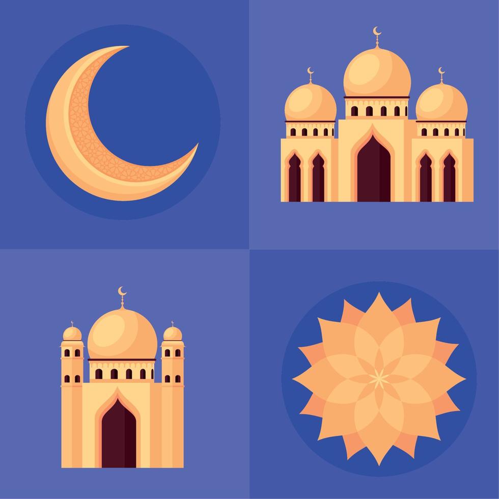 quatro ícones do ramadan kareem vetor