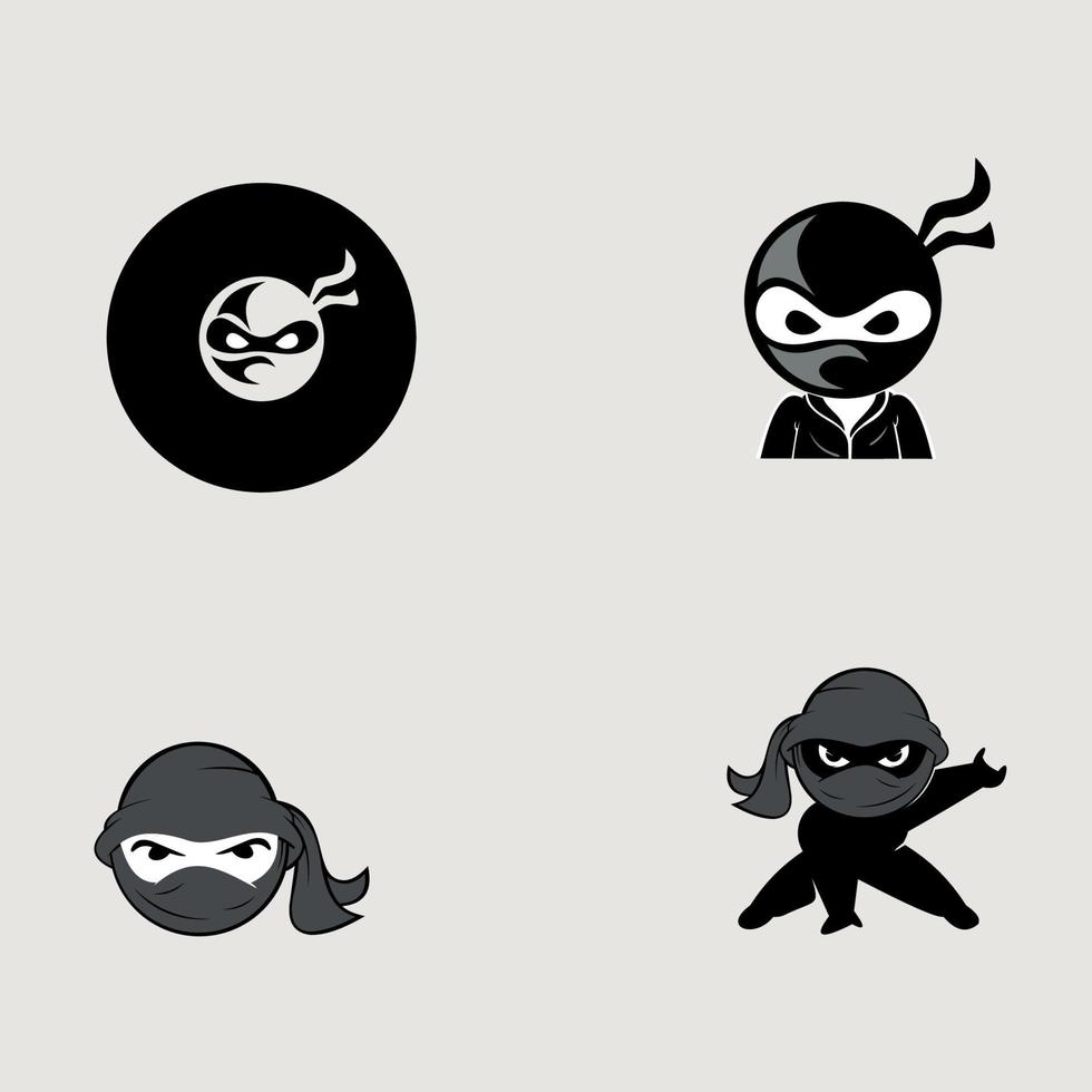 conjunto de vetores de ninjas fofos. logotipo vetorial ninja