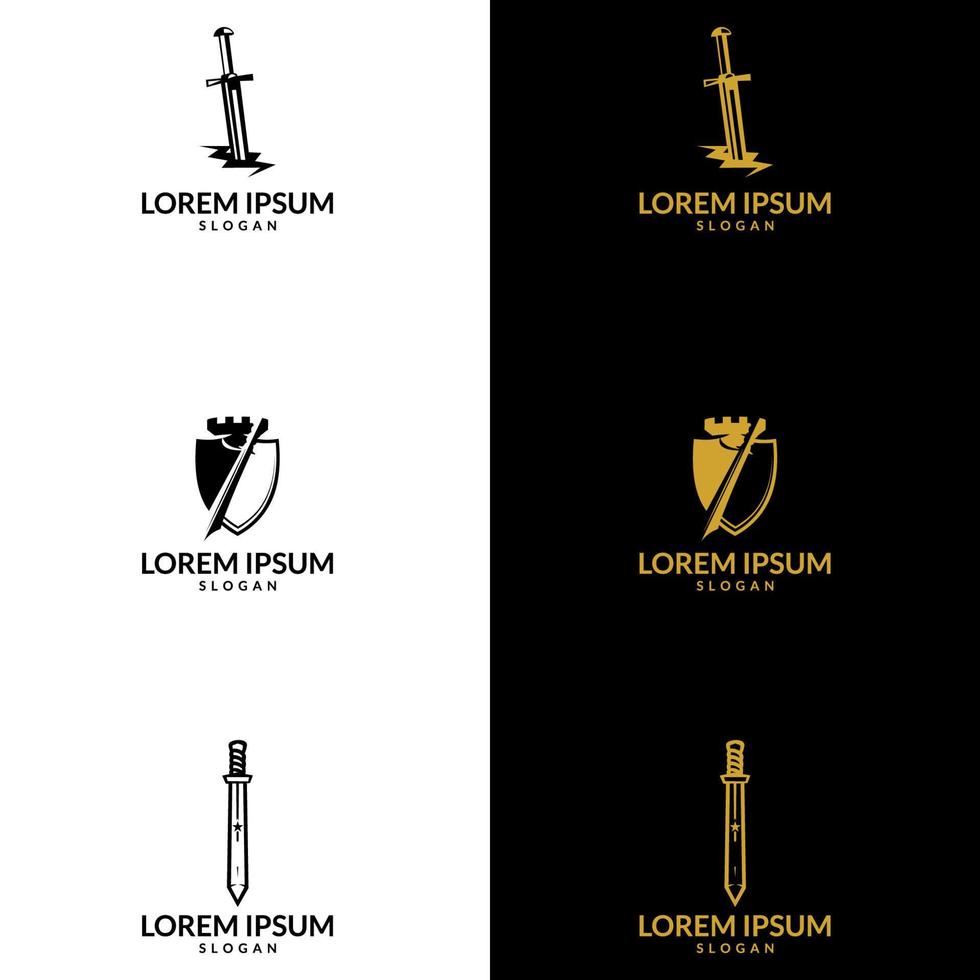 vetor de design de ícone de logotipo de espada. adequado para logotipo da empresa, impressão, digital, ícone, aplicativos e outros fins de material de marketing. conjunto de logotipo de espada