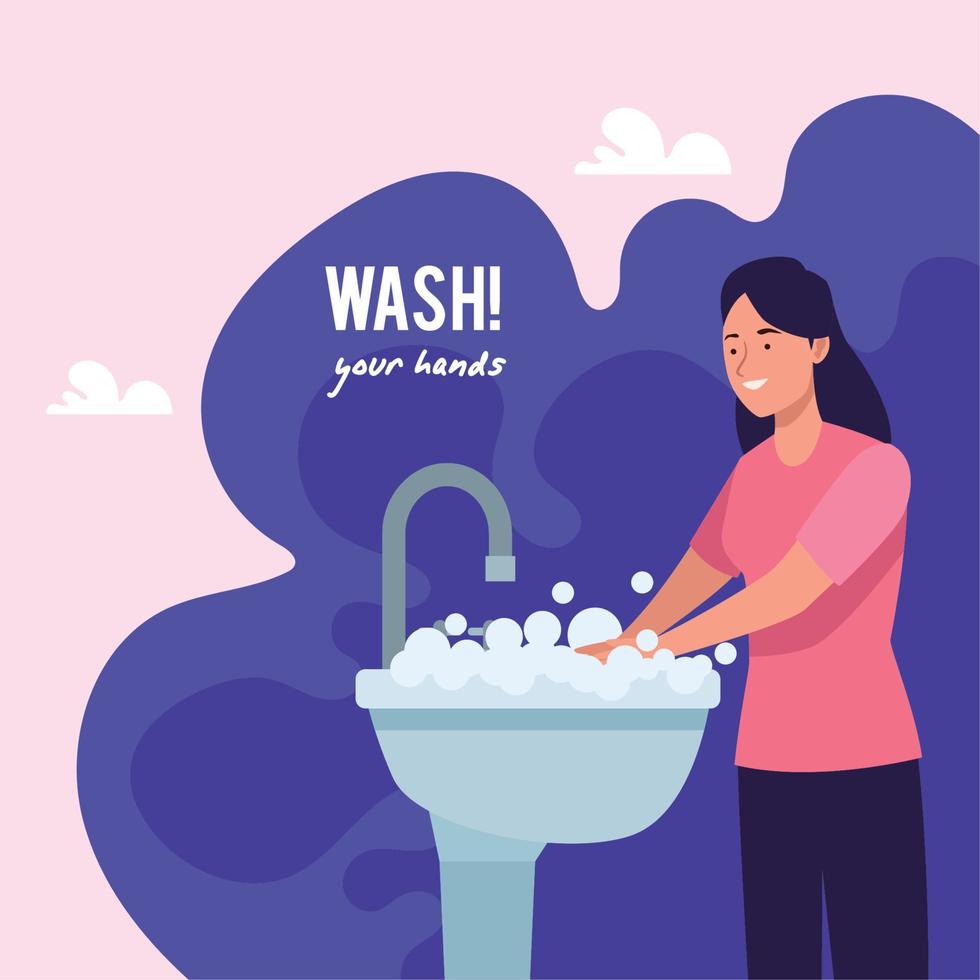 mulher lavando as mãos vetor