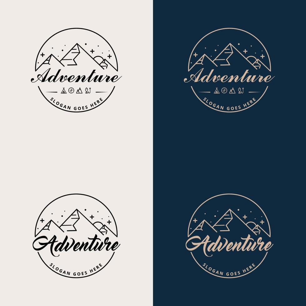 logotipo para aventura de montanha de acampamento, presente de acampamento de montanha, emblemas de acampamento e aventura ao ar livre vetor