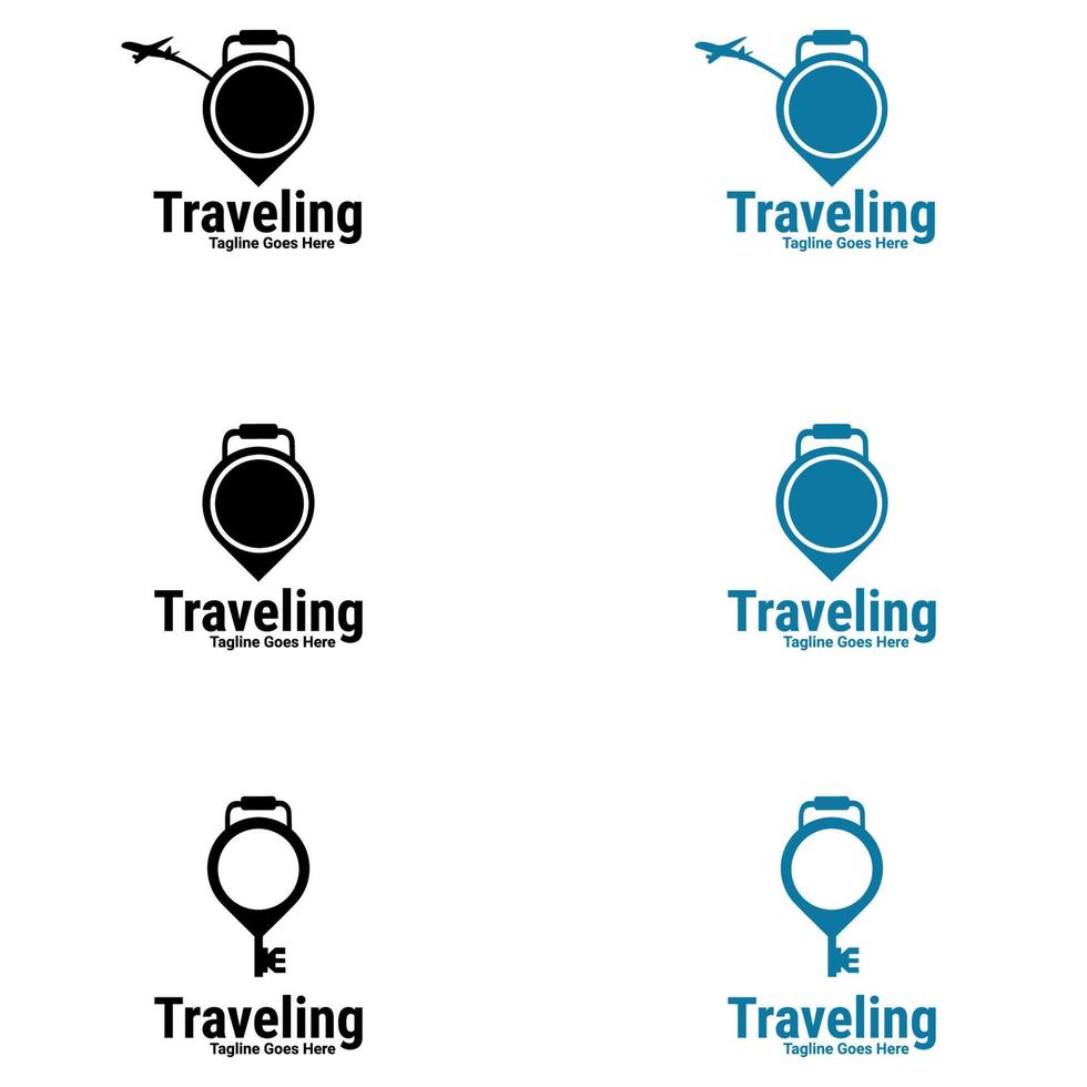 modelo de design de logotipo de ponto de viagem template.travel. ícone de pino com combinação de avião. vetor