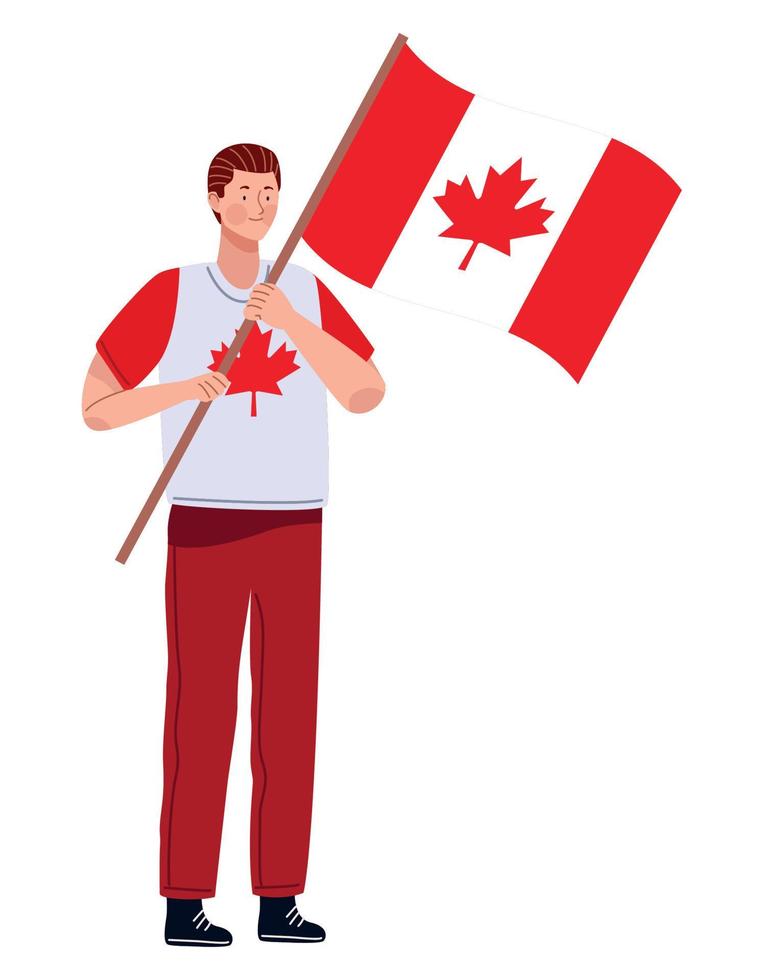 homem canadense com bandeira vetor