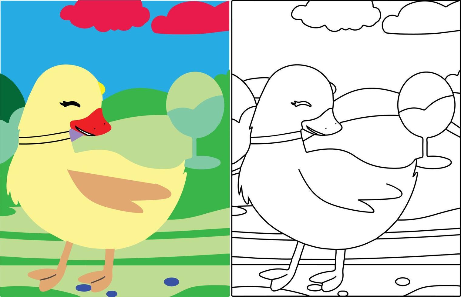 página de colorir bonito pato animal de fazenda. vetor