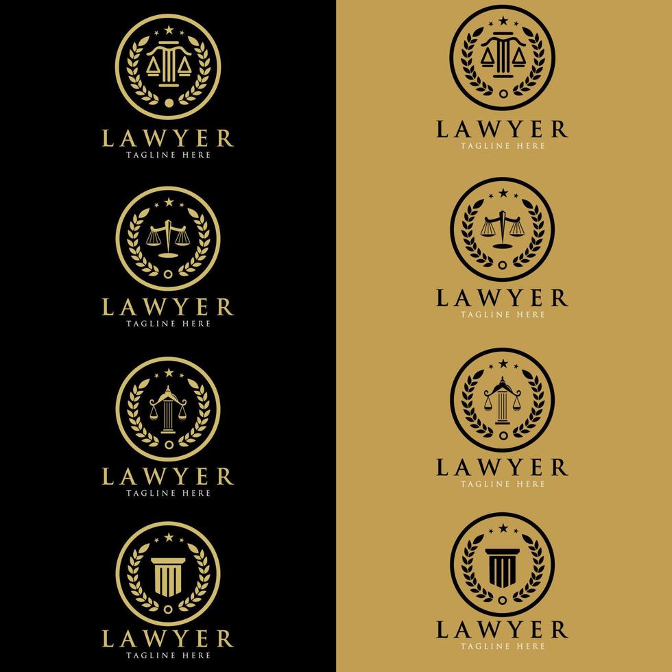 direito e logotipo do advogado. conjunto de vetores de rótulos vintage, modelos de logotipo e monograma