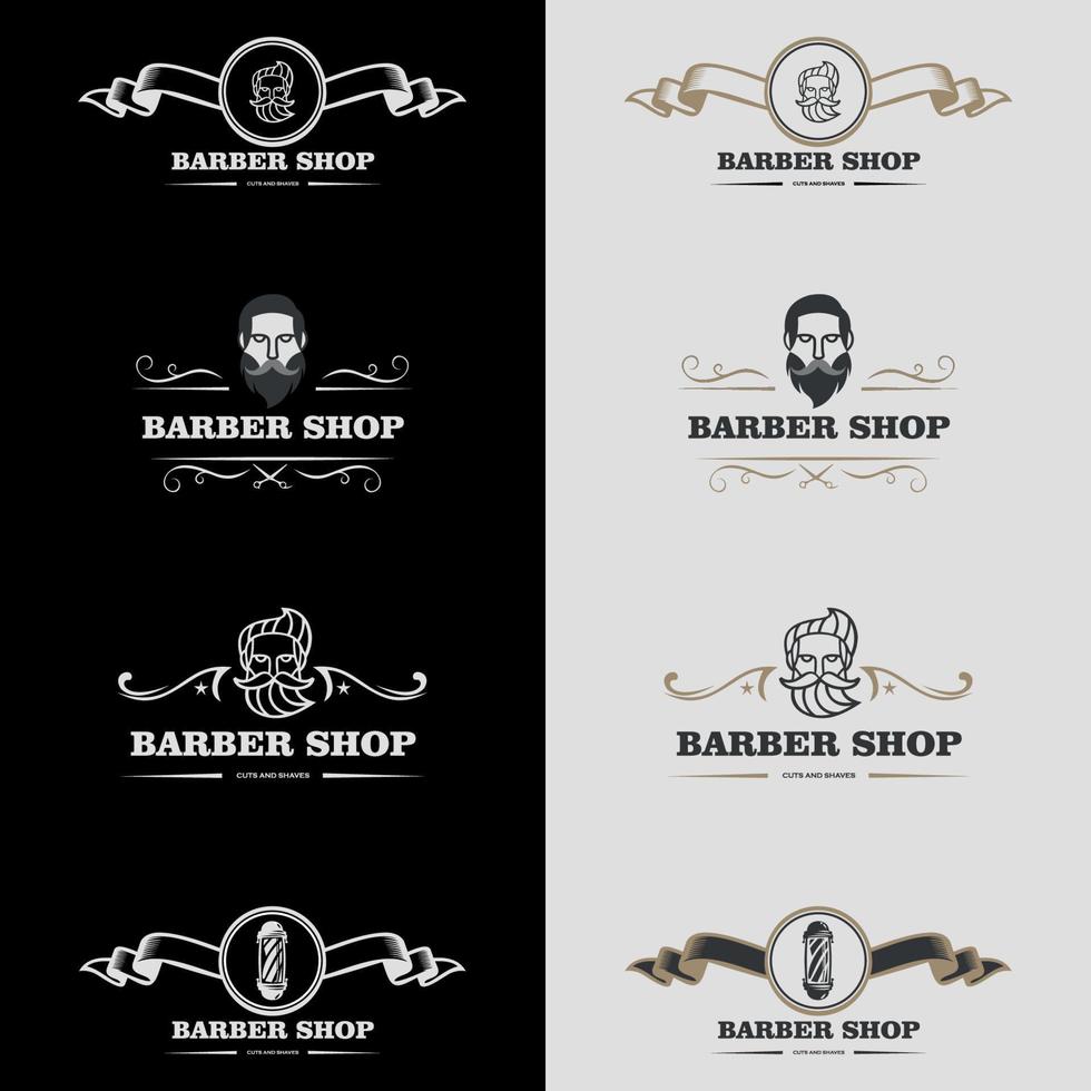 conjunto de emblemas e distintivos de barbearia vintage. vetor premium de design de logotipo