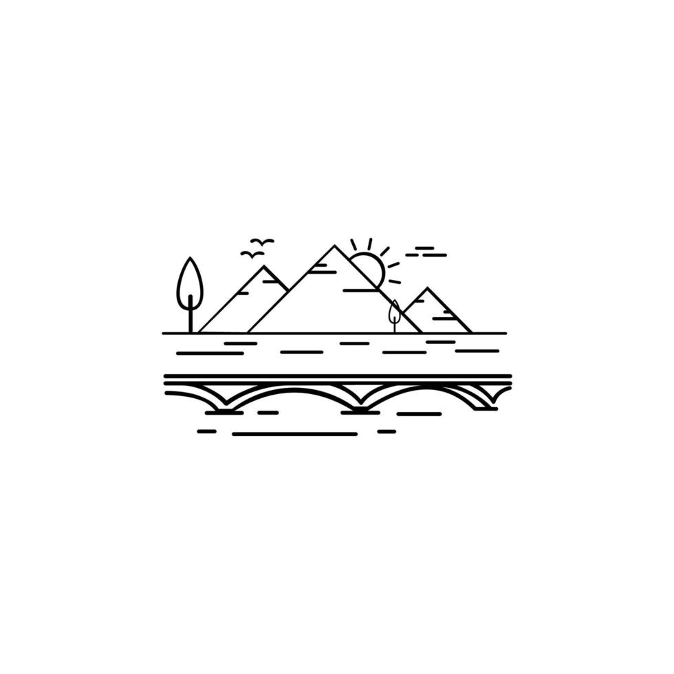 logotipo de viagem. inspiração de design de logotipo de colina de pico de montanha com estilo de arte de linha vetor