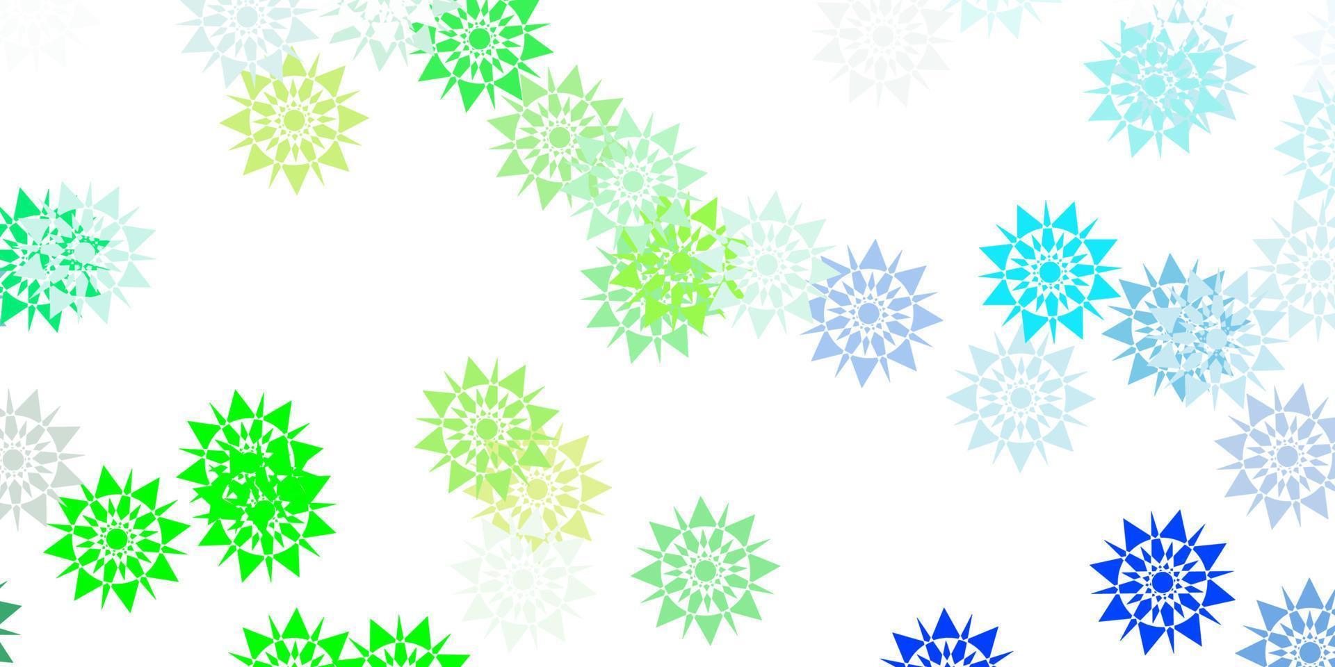 layout de vetor de azul claro e verde com flocos de neve lindos.