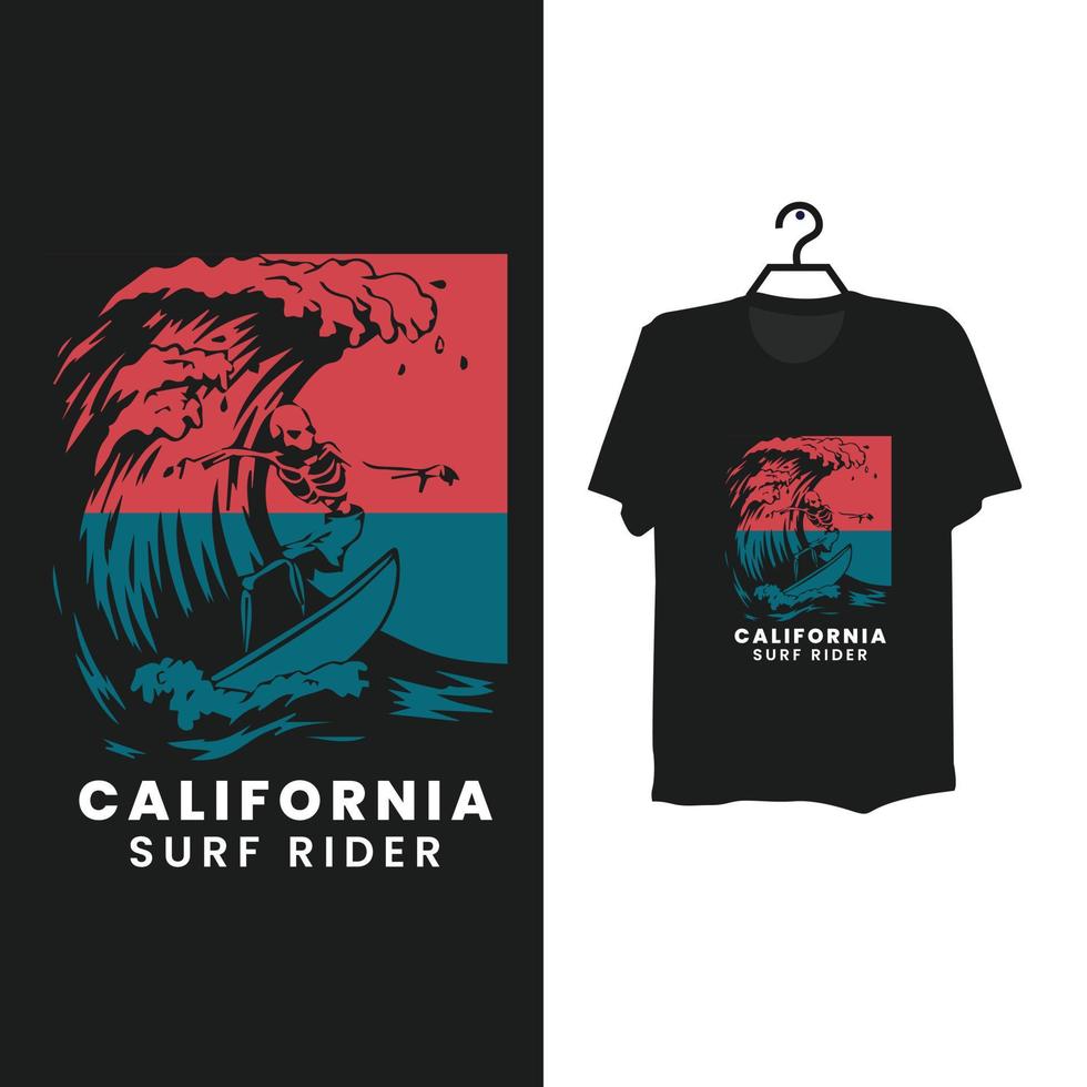 design de camiseta de surf rider da califórnia. vetor