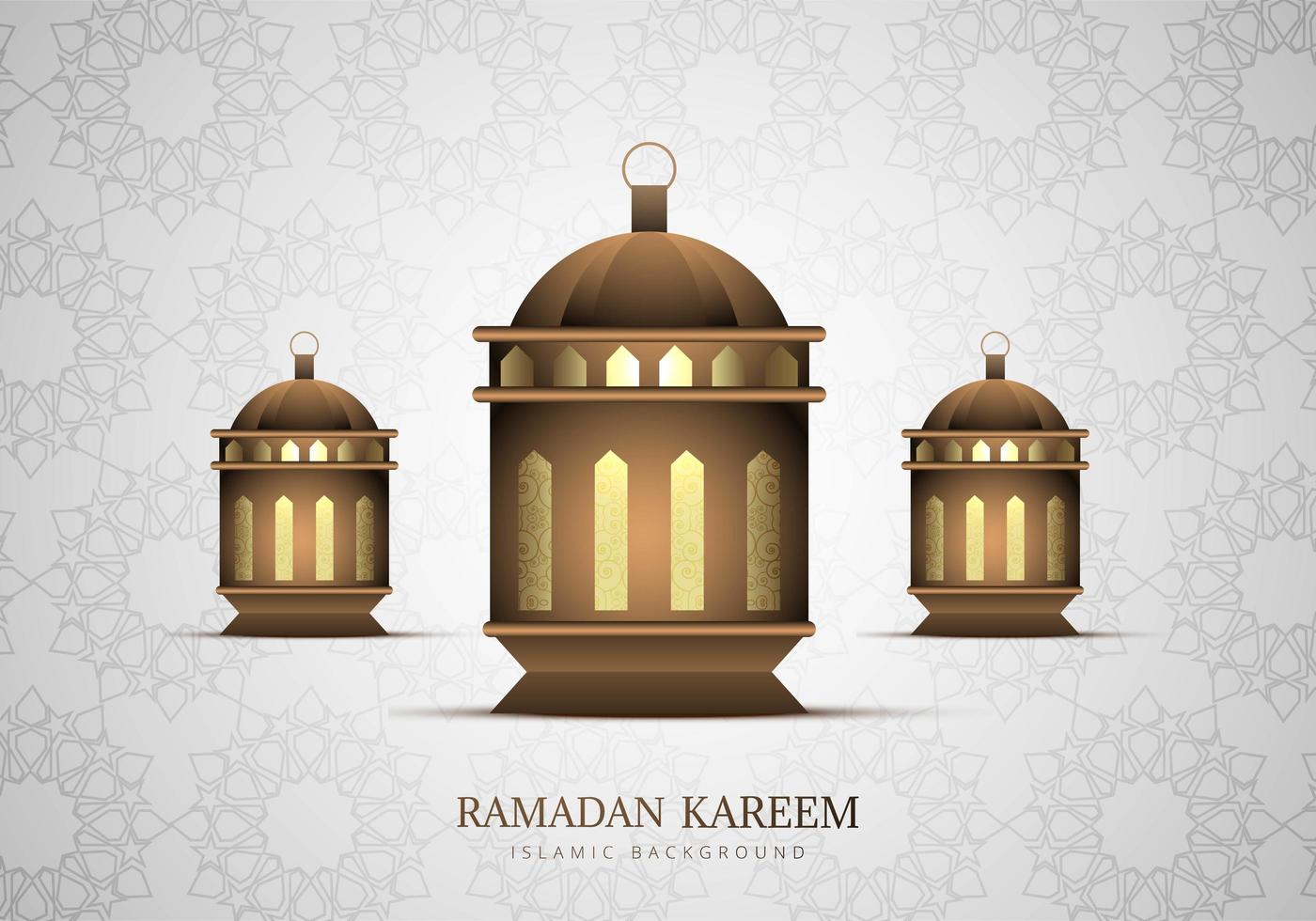 três lanternas de ramadan kareem dourado vetor