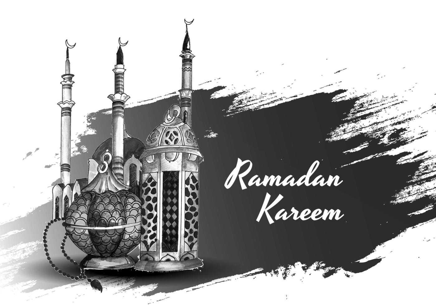 cartão preto e branco desenhado mão do ramadan islâmico vetor