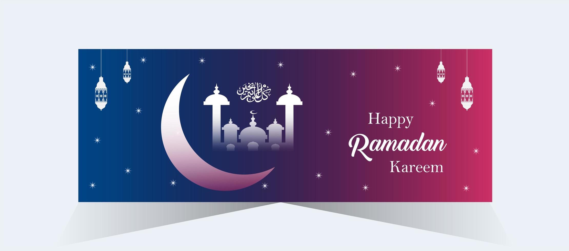 banner de ramadan kareem gradiente azul e rosa vetor