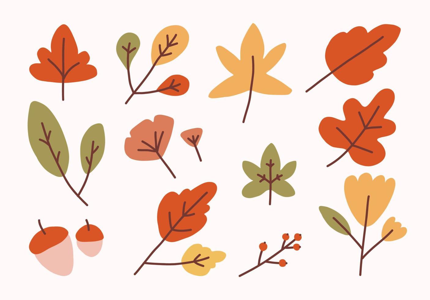 folhas de outono desenhadas à mão. elemento de folha plana de ação de graças. vetor
