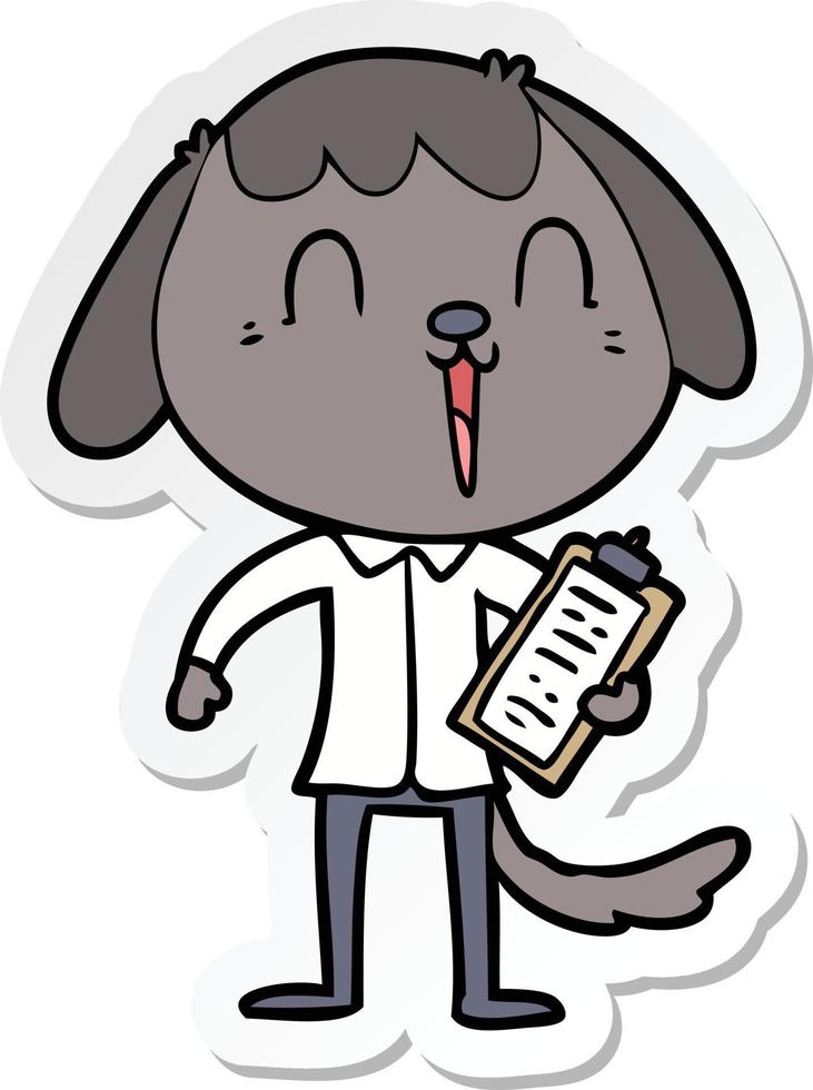 adesivo de um cachorro bonito dos desenhos animados vestindo camisa de escritório vetor