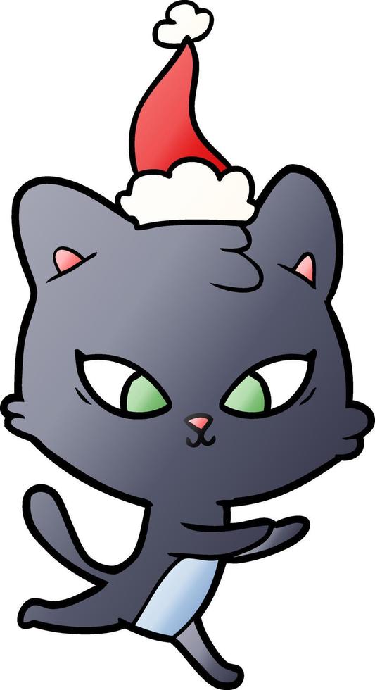 bonito desenho de gradiente de um gato usando chapéu de papai noel vetor