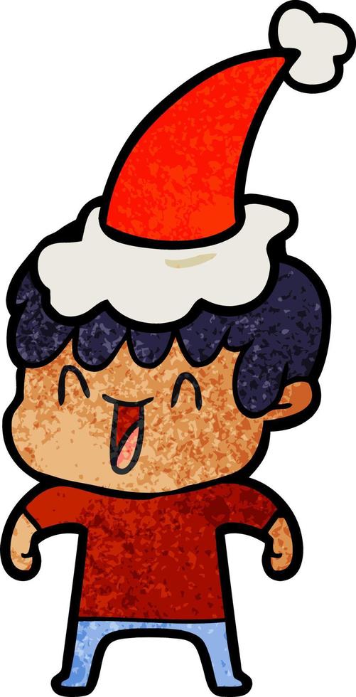 desenho texturizado de um menino rindo usando chapéu de papai noel vetor