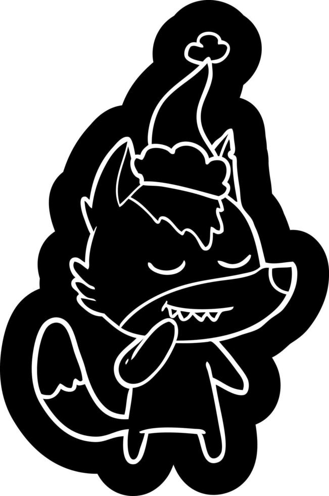 ícone de desenho animado amigável de um lobo usando chapéu de papai noel vetor
