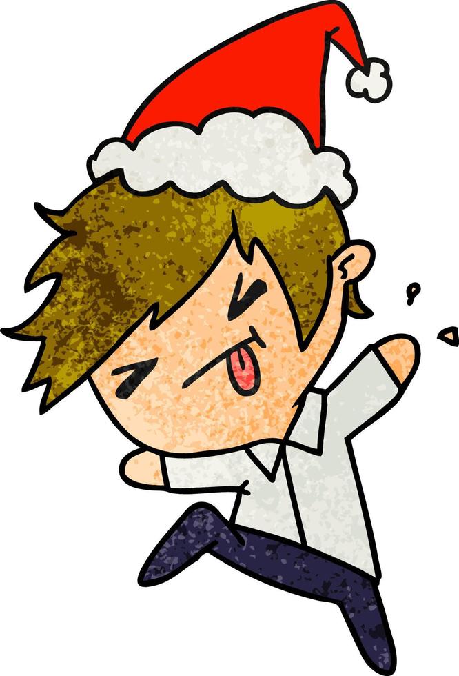 desenho de natal texturizado de menino kawaii vetor