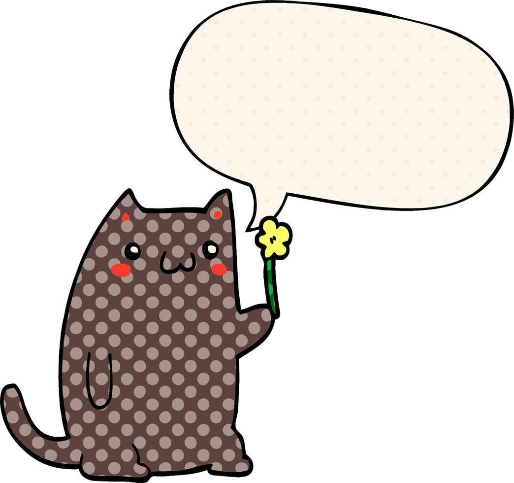 gato bonito dos desenhos animados e bolha de fala no estilo de quadrinhos vetor