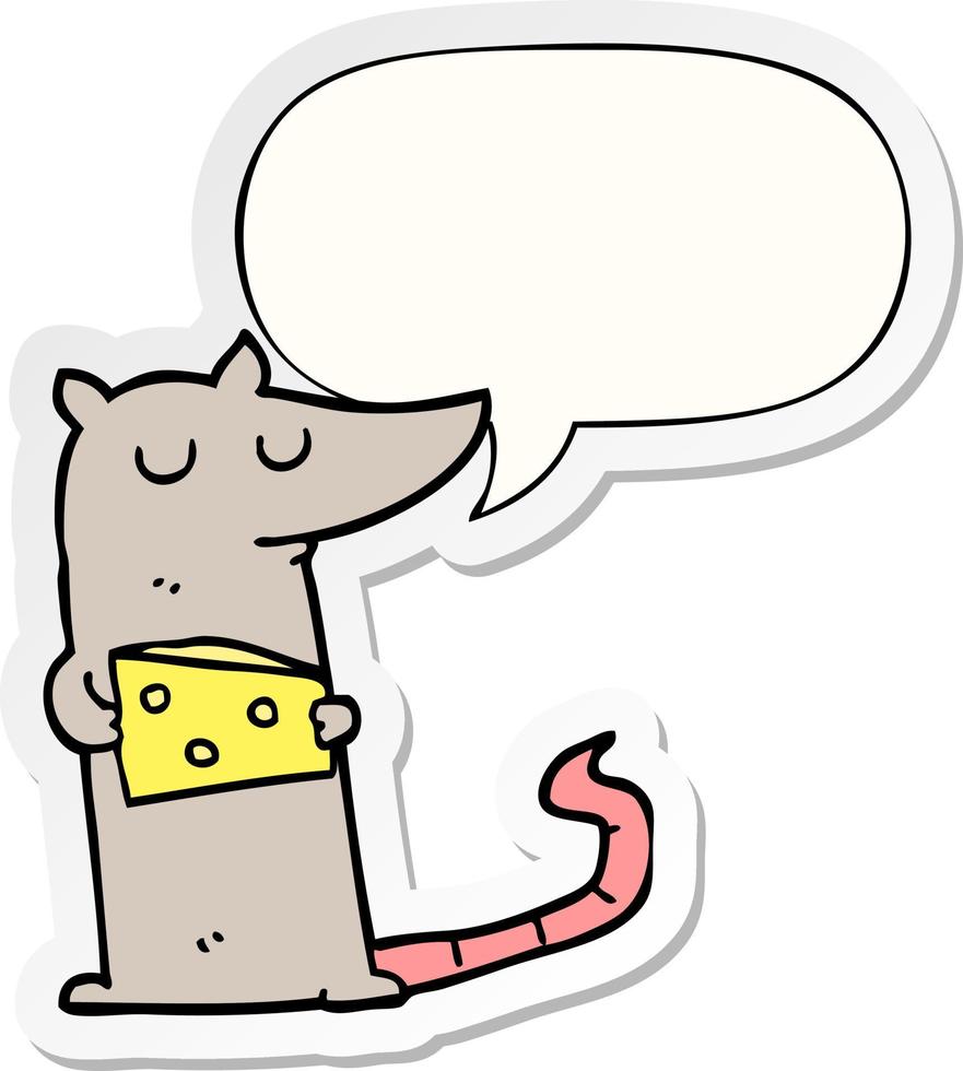 mouse de desenho animado e queijo e adesivo de bolha de fala vetor
