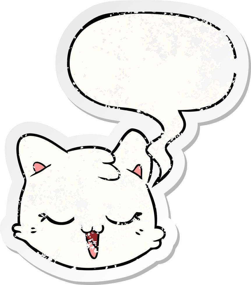 cara de gato de desenho animado e adesivo angustiado de bolha de fala vetor